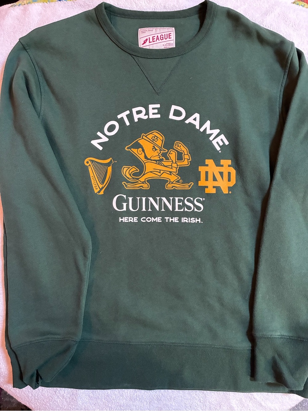 League Green Notre Dame x Guinness Crewneck with Gold Print